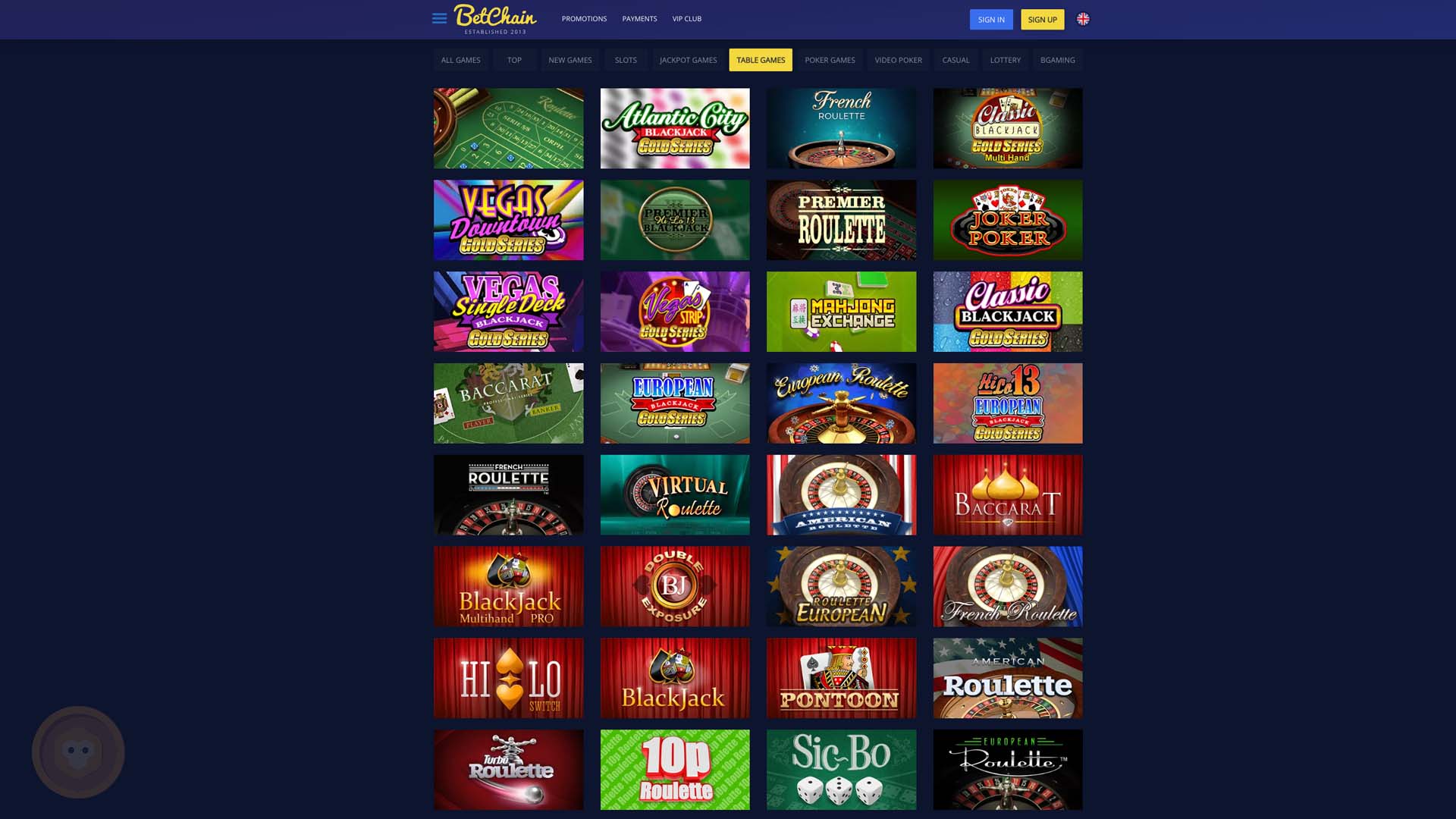 BetChain Casino Review - Table Games